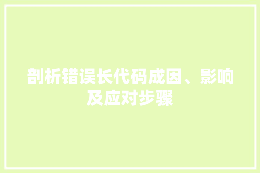 剖析错误长代码成因、影响及应对步骤