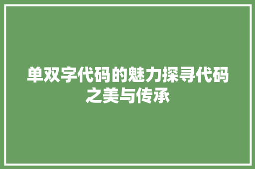 单双字代码的魅力探寻代码之美与传承