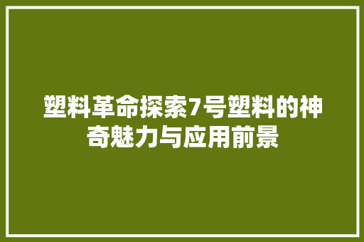 塑料革命探索7号塑料的神奇魅力与应用前景