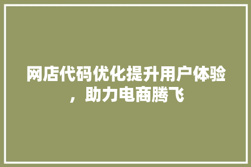 网店代码优化提升用户体验，助力电商腾飞