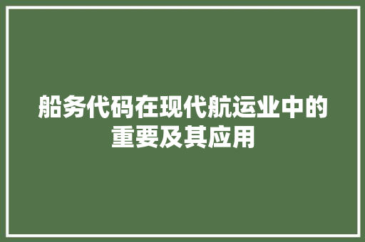 船务代码在现代航运业中的重要及其应用