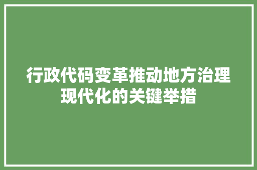 行政代码变革推动地方治理现代化的关键举措