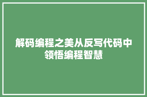 解码编程之美从反写代码中领悟编程智慧