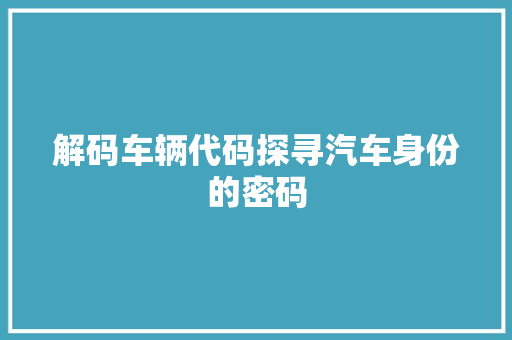 解码车辆代码探寻汽车身份的密码