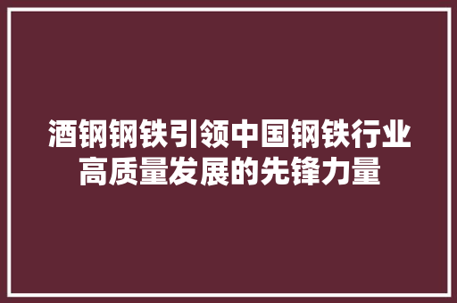 酒钢钢铁引领中国钢铁行业高质量发展的先锋力量