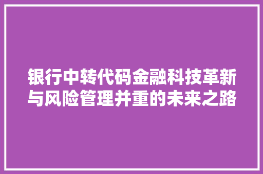 银行中转代码金融科技革新与风险管理并重的未来之路