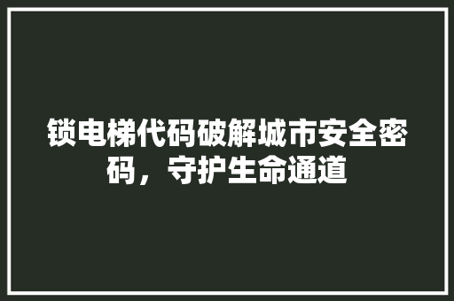 锁电梯代码破解城市安全密码，守护生命通道