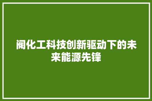 阀化工科技创新驱动下的未来能源先锋