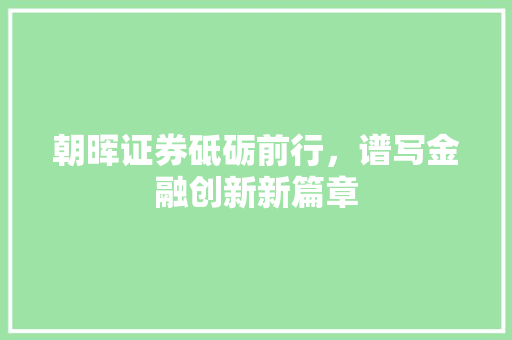 朝晖证券砥砺前行，谱写金融创新新篇章