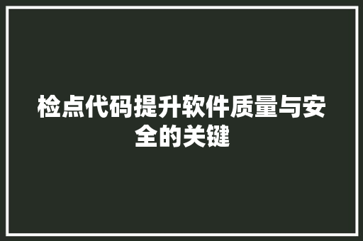 检点代码提升软件质量与安全的关键