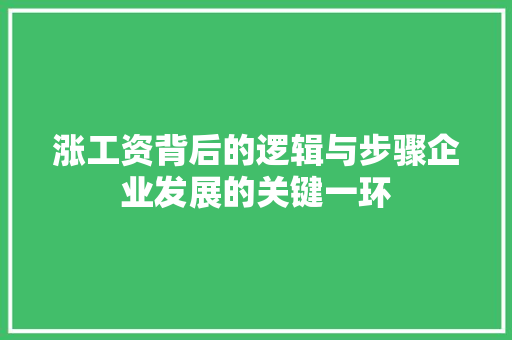 涨工资背后的逻辑与步骤企业发展的关键一环