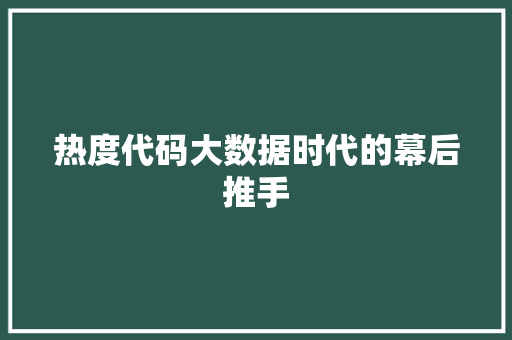 热度代码大数据时代的幕后推手