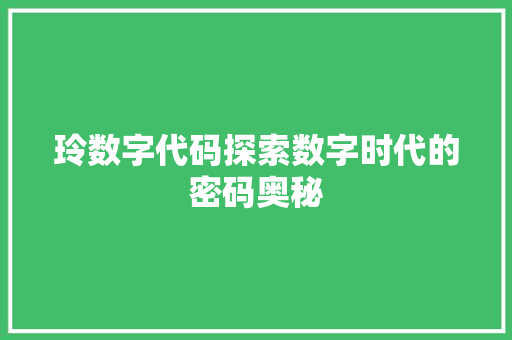 玲数字代码探索数字时代的密码奥秘