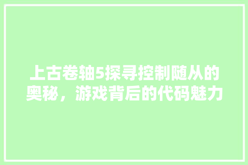 上古卷轴5探寻控制随从的奥秘，游戏背后的代码魅力