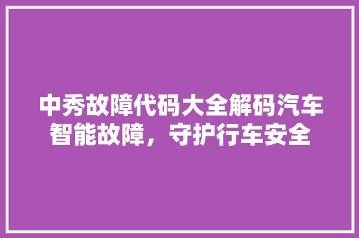 中秀故障代码大全解码汽车智能故障，守护行车安全