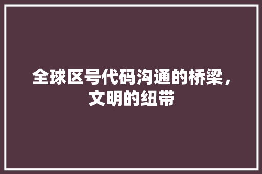 全球区号代码沟通的桥梁，文明的纽带