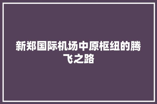 新郑国际机场中原枢纽的腾飞之路