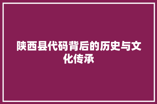 陕西县代码背后的历史与文化传承