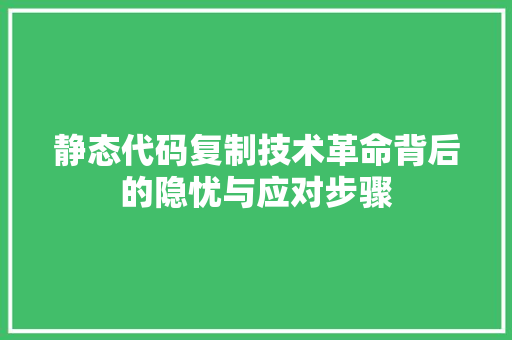 静态代码复制技术革命背后的隐忧与应对步骤