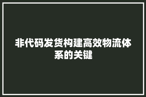 非代码发货构建高效物流体系的关键