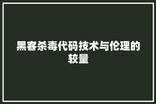 黑客杀毒代码技术与伦理的较量