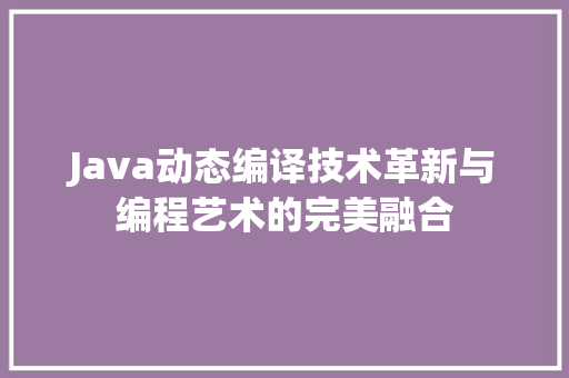 Java动态编译技术革新与编程艺术的完美融合