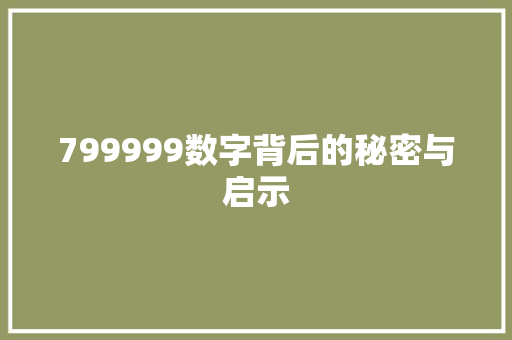 799999数字背后的秘密与启示