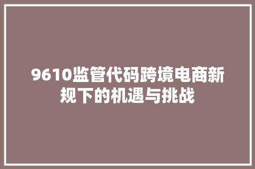 9610监管代码跨境电商新规下的机遇与挑战