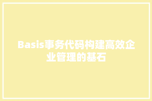 Basis事务代码构建高效企业管理的基石