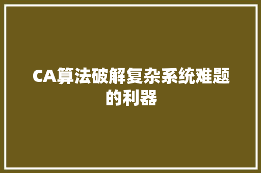 CA算法破解复杂系统难题的利器