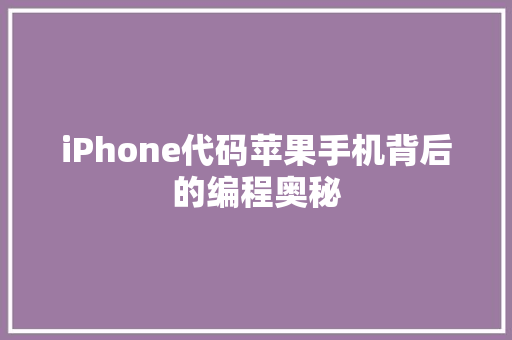 iPhone代码苹果手机背后的编程奥秘