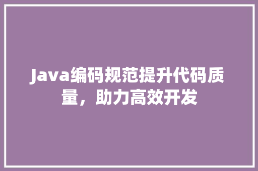 Java编码规范提升代码质量，助力高效开发