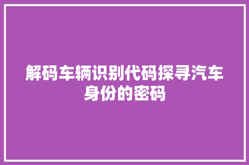 解码车辆识别代码探寻汽车身份的密码