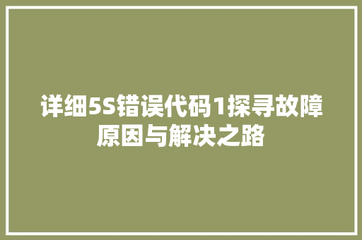 详细5S错误代码1探寻故障原因与解决之路