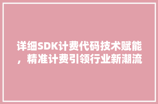 详细SDK计费代码技术赋能，精准计费引领行业新潮流