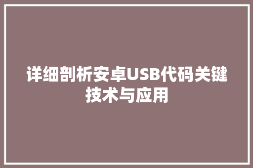 详细剖析安卓USB代码关键技术与应用