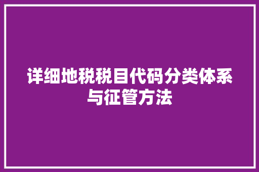 详细地税税目代码分类体系与征管方法