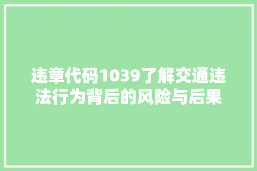 违章代码1039了解交通违法行为背后的风险与后果