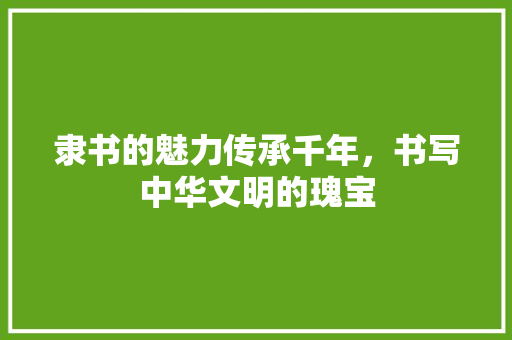 隶书的魅力传承千年，书写中华文明的瑰宝