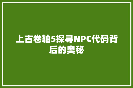 上古卷轴5探寻NPC代码背后的奥秘