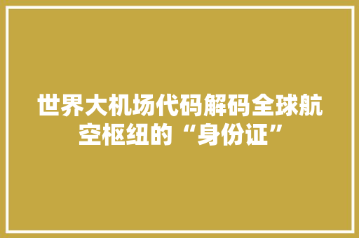 世界大机场代码解码全球航空枢纽的“身份证”