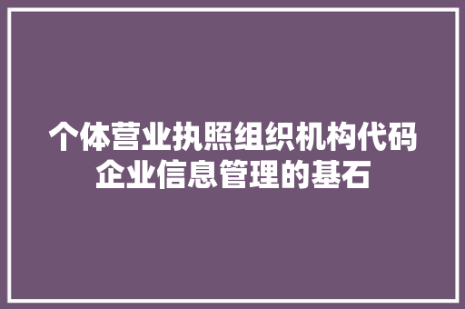 个体营业执照组织机构代码企业信息管理的基石