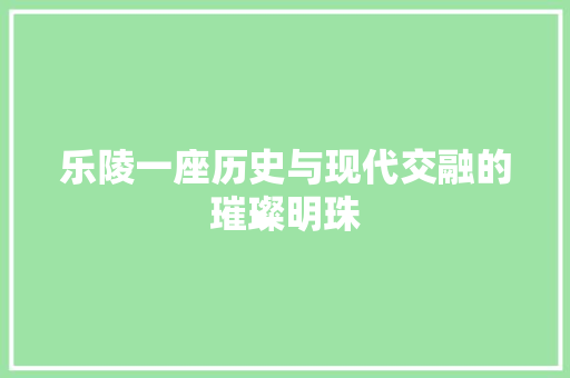 乐陵一座历史与现代交融的璀璨明珠