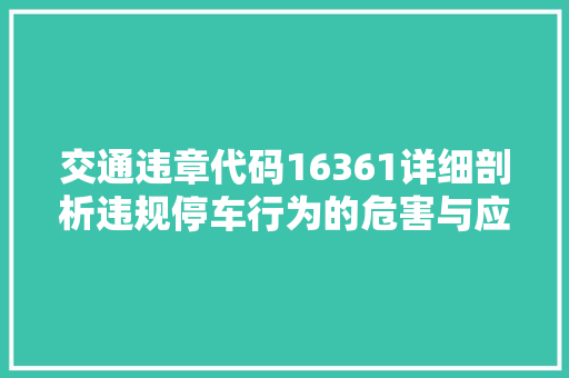 交通违章代码16361详细剖析违规停车行为的危害与应对