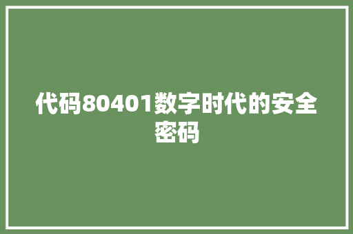 代码80401数字时代的安全密码