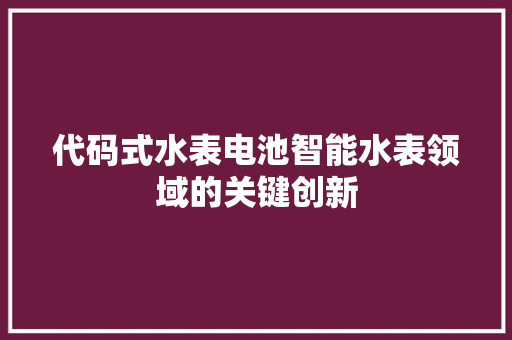 代码式水表电池智能水表领域的关键创新