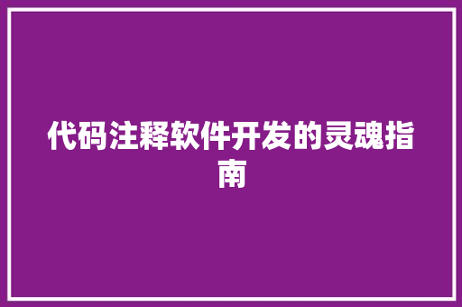 代码注释软件开发的灵魂指南