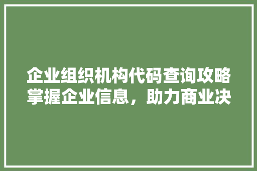 企业组织机构代码查询攻略掌握企业信息，助力商业决策