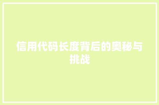 信用代码长度背后的奥秘与挑战