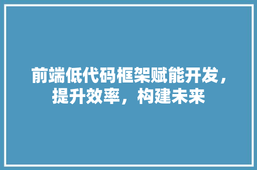 前端低代码框架赋能开发，提升效率，构建未来